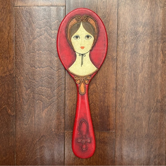 Rare Vintage 1960s Red Wooden Handmade Decorative Hand Mirror, Artist Signed - Picture 2 of 16